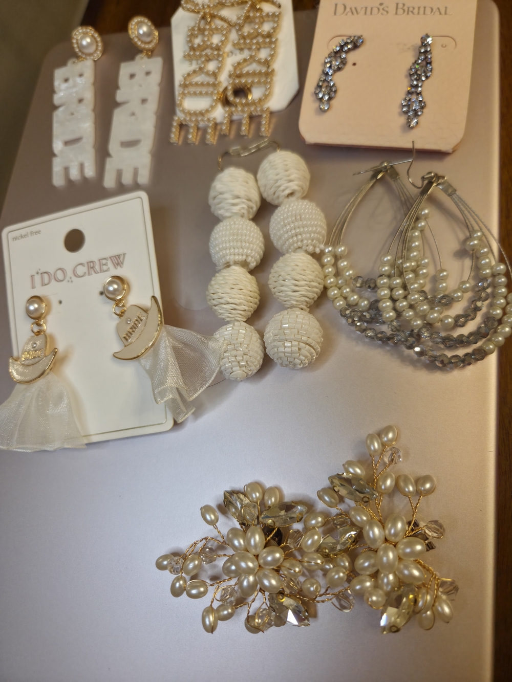 Pearl Moon Drop Earrings - White